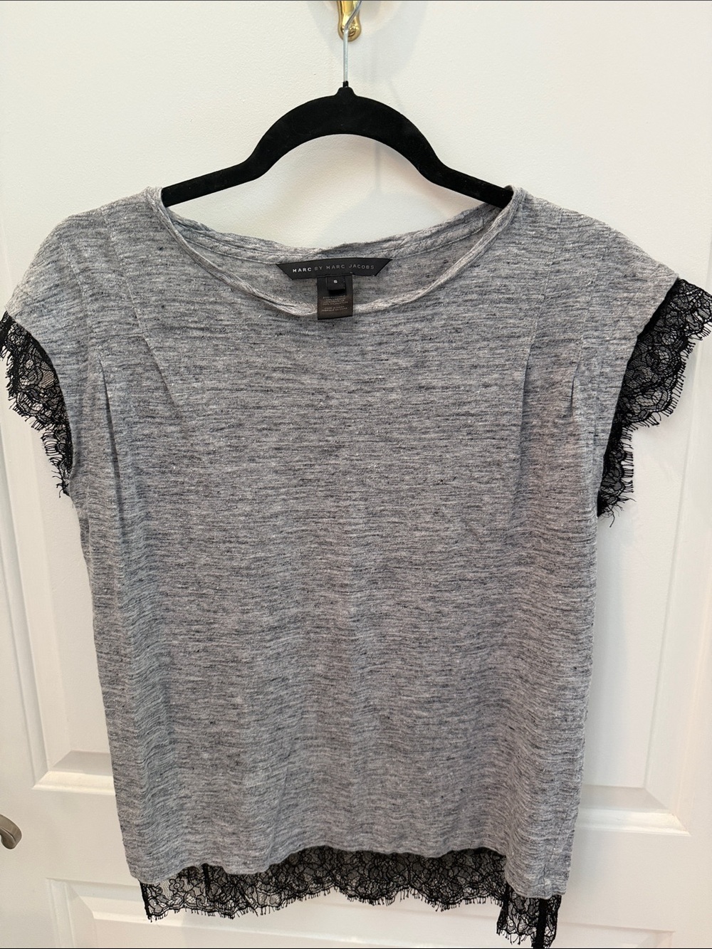 Marc by Marc Jacobs Heather Gray Tee with Black Lace Trim